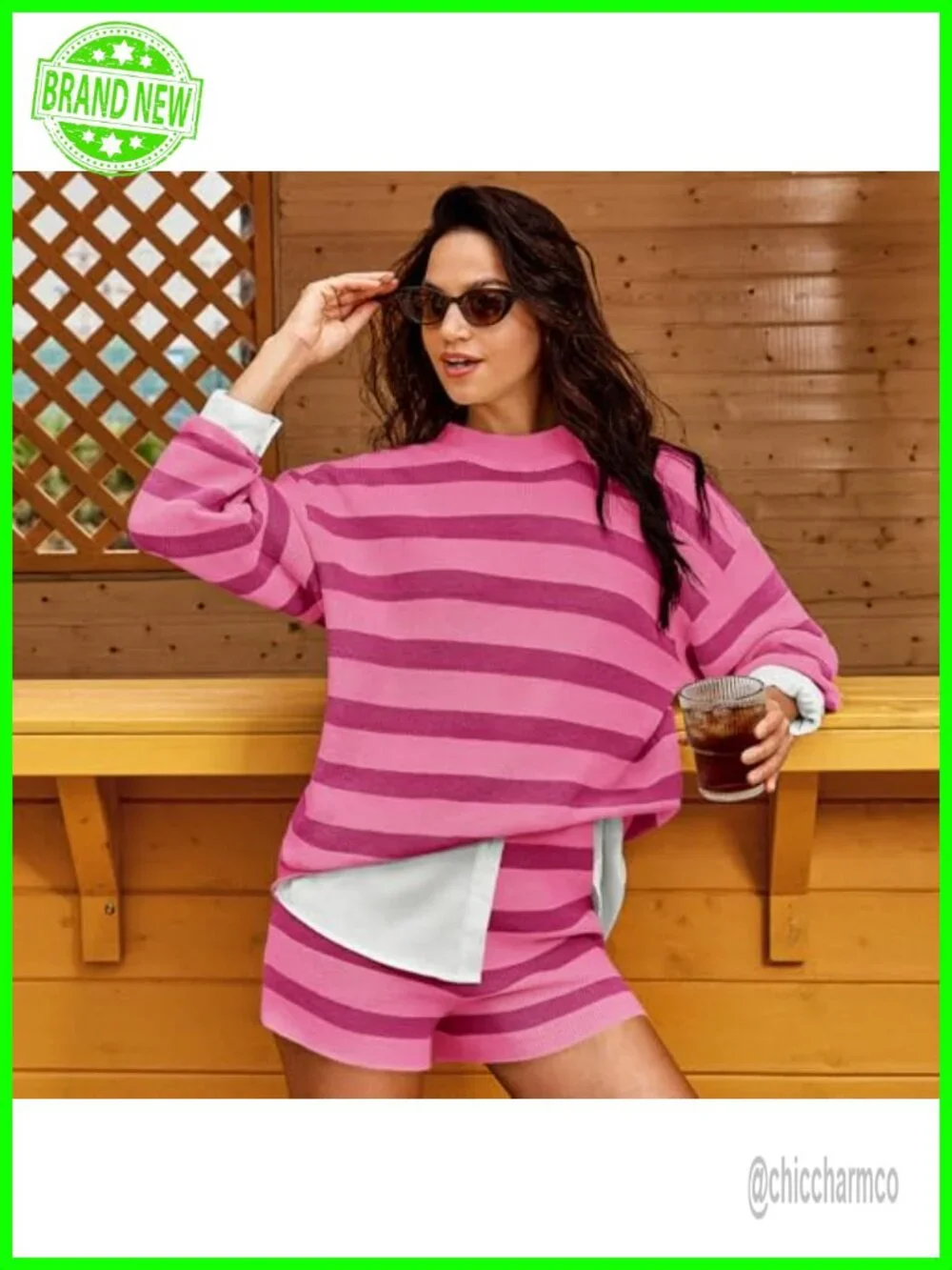 Oversized Lounge Set 2 Piece Striped Matching Pajama Set Long Sleeve Sweater Set